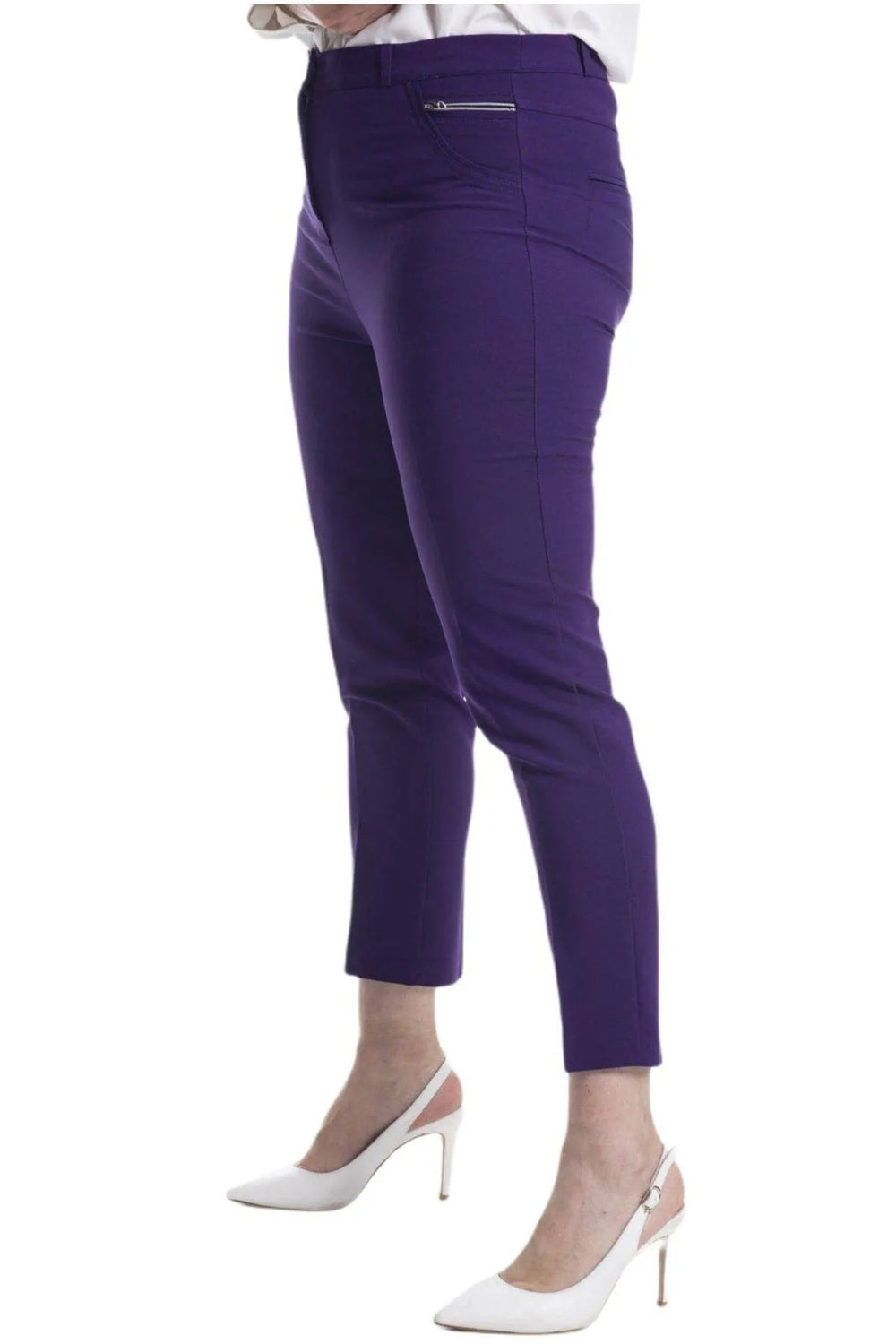 Plus Size High-Waist Lycra Cream Ankle-Length Atlas Trousers - Image 40