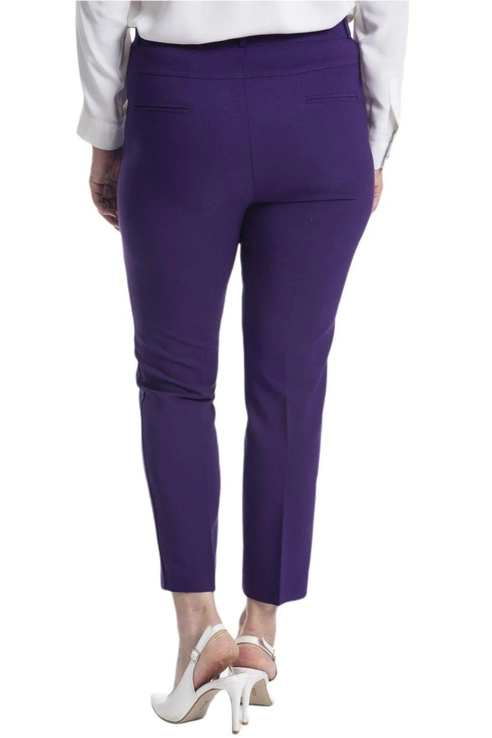 Plus Size High-Waist Lycra Cream Ankle-Length Atlas Trousers - Image 41