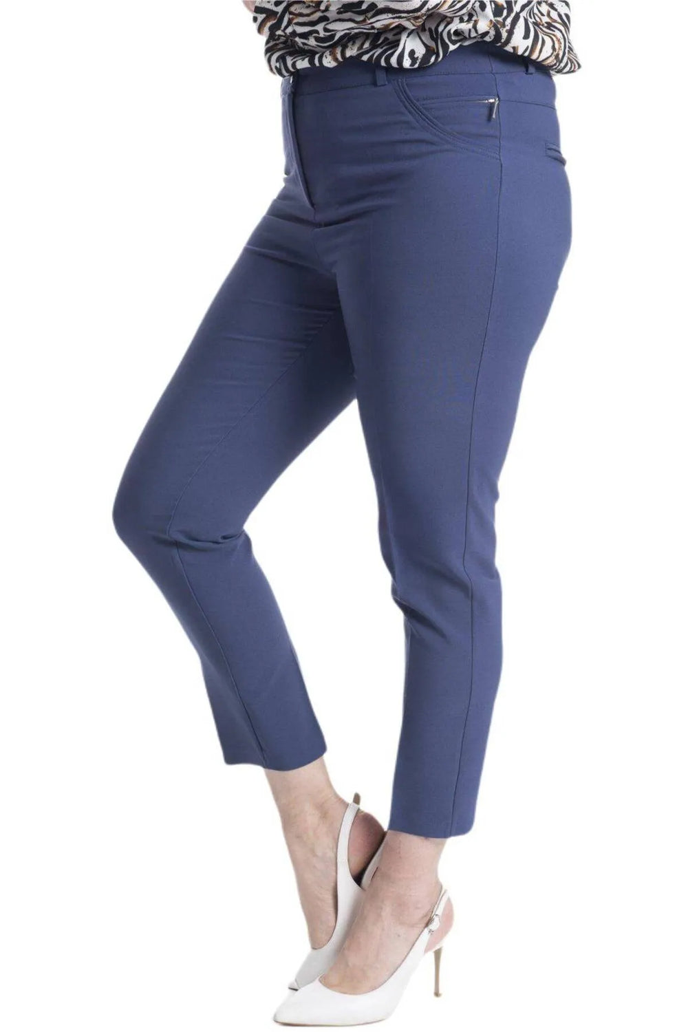 Plus Size High-Waist Lycra Cream Ankle-Length Atlas Trousers - Image 42