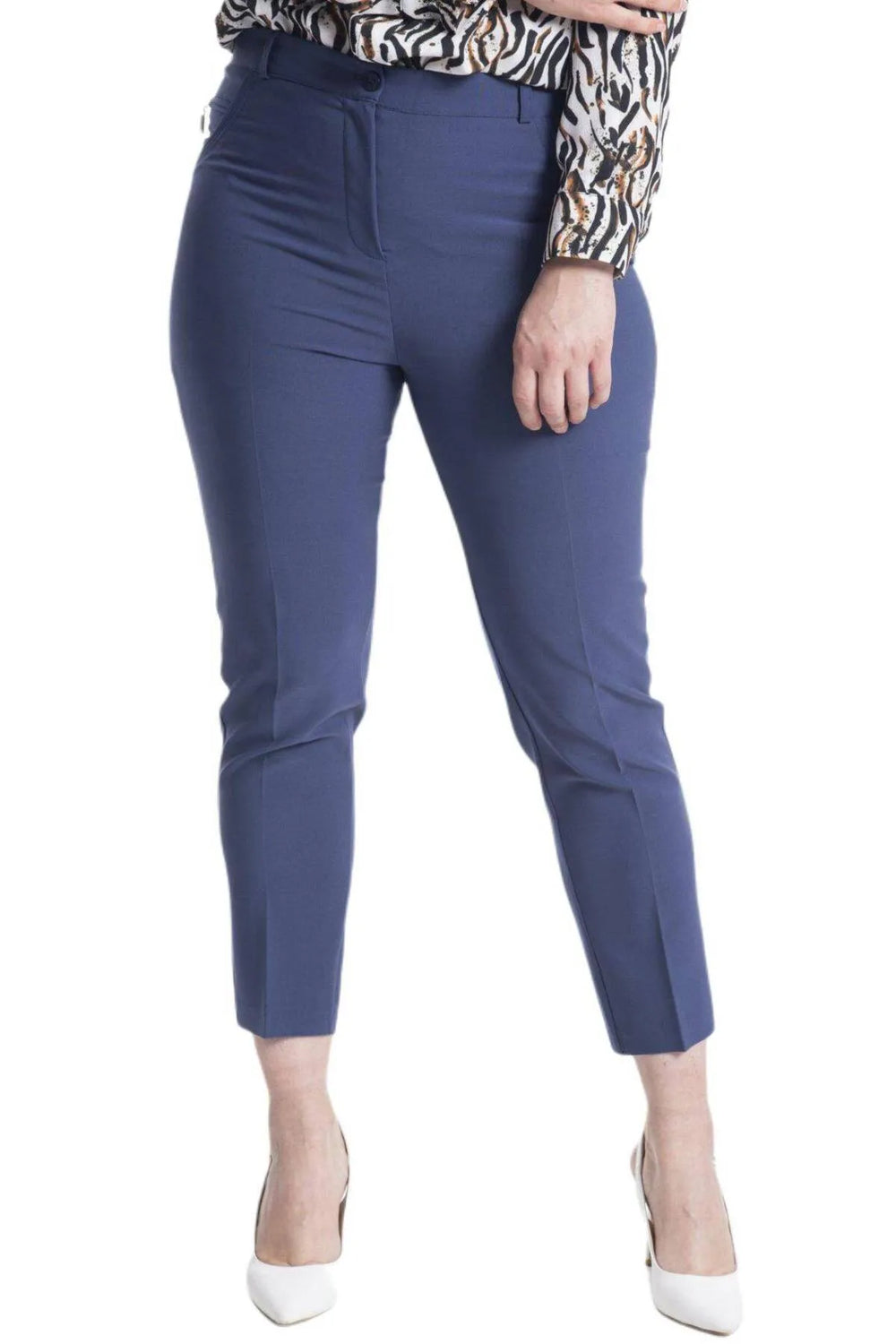 Plus Size High-Waist Lycra Cream Ankle-Length Atlas Trousers - Image 43