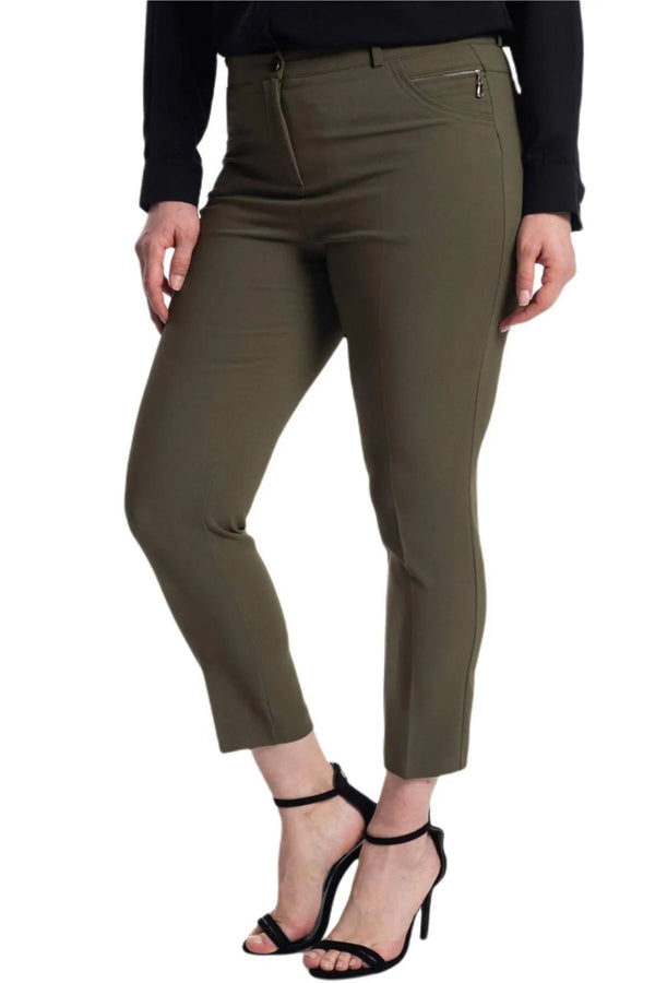 Plus Size High-Waist Lycra Cream Ankle-Length Atlas Trousers