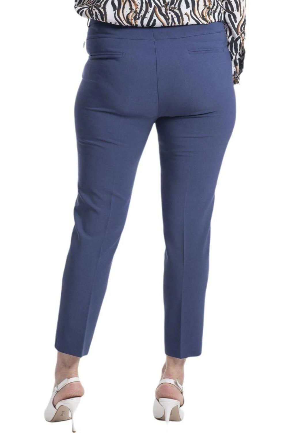 Plus Size High-Waist Lycra Cream Ankle-Length Atlas Trousers - Image 46