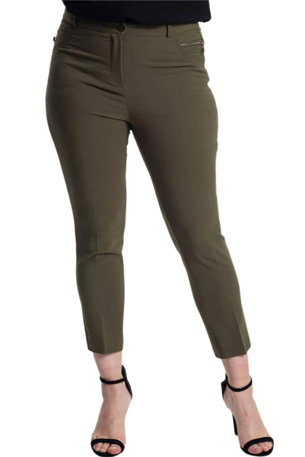 Plus Size High-Waist Lycra Cream Ankle-Length Atlas Trousers