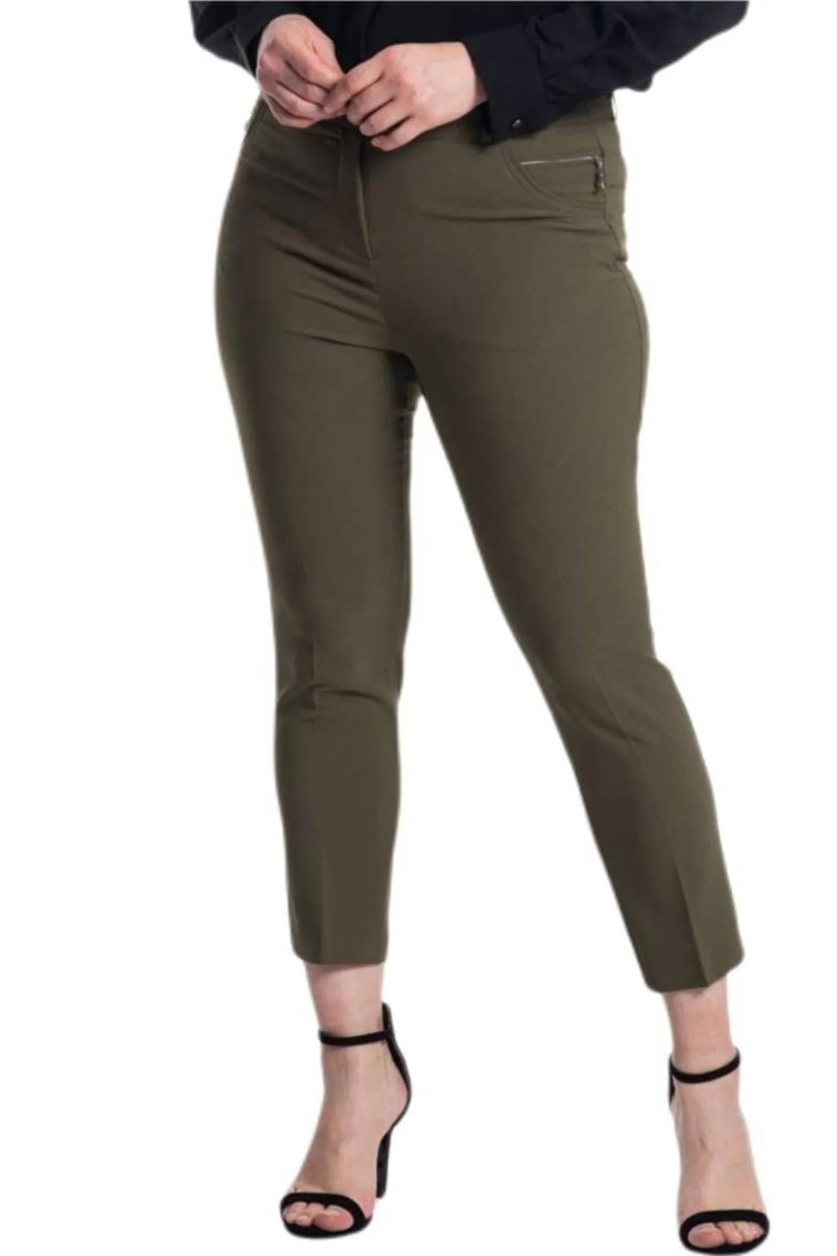Hanezza Plus Size High-Waist Lycra Atlas-Hose – Knöchellang in Creme