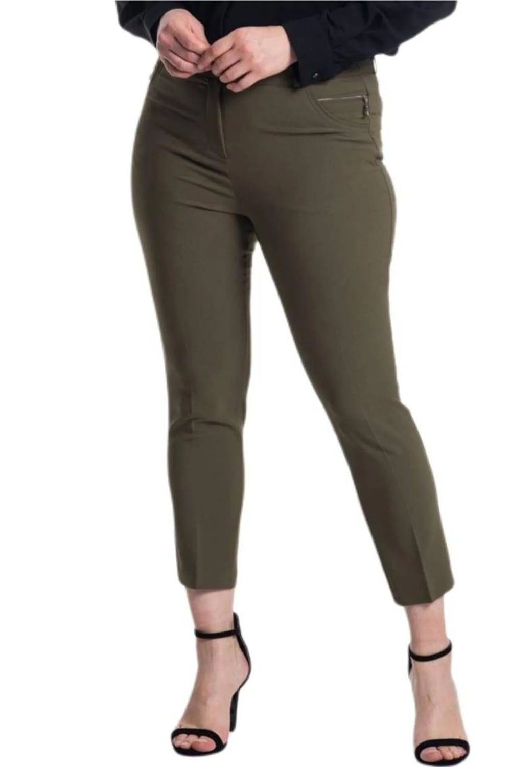 Plus Size High-Waist Lycra Cream Ankle-Length Atlas Trousers - Image 50