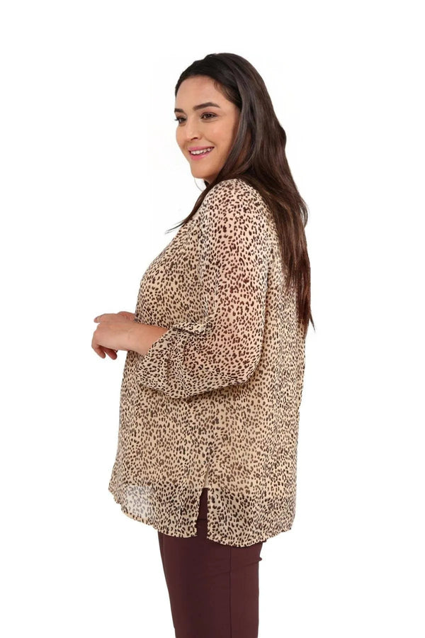 Büyük Beden Şifon Bluz Çiçek Desenli - Pamuklu Viskon Kumaş