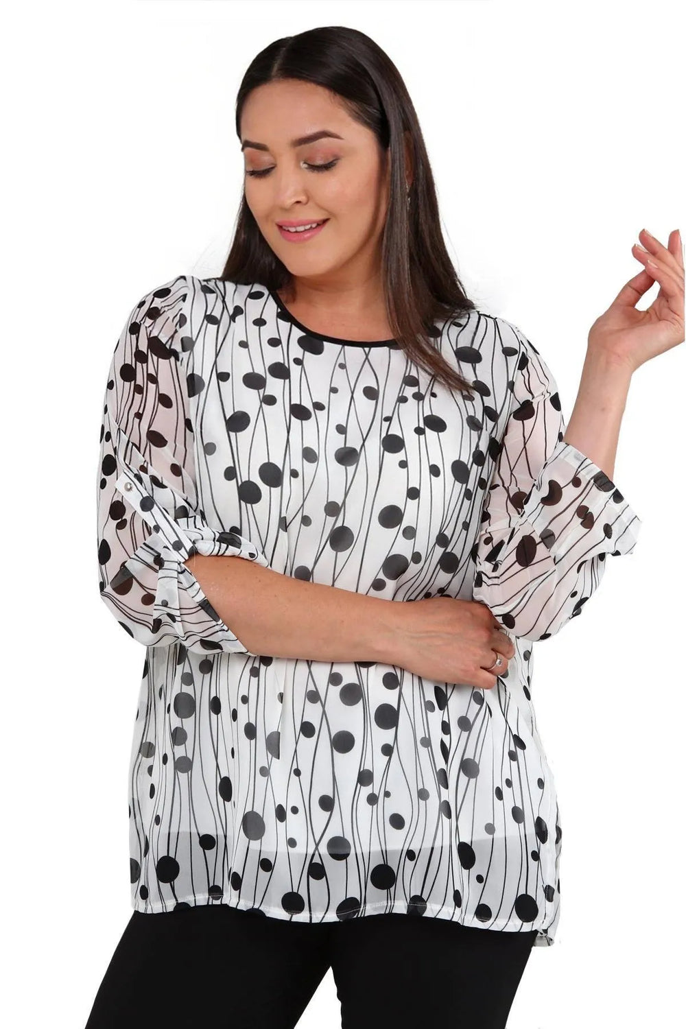 Büyük Beden Şifon Bluz Çiçek Desenli - Pamuklu Viskon Kumaş - Image 20