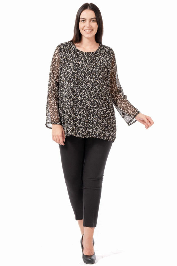 Büyük Beden Şifon Bluz Çiçek Desenli - Pamuklu Viskon Kumaş