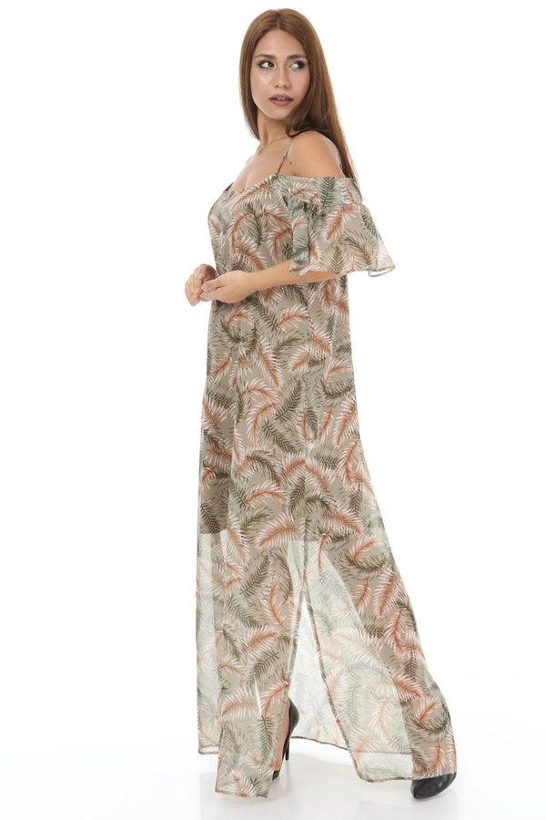 Büyük Beden Şifon Maxi Elbise Çiçek Desenli Pamuklu Viskon