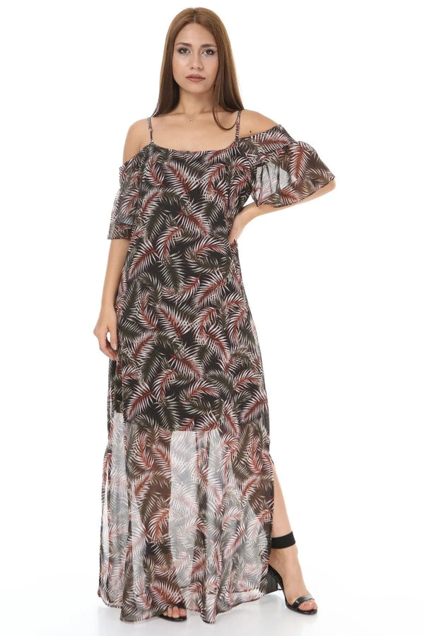 Büyük Beden Şifon Maxi Elbise Çiçek Desenli Pamuklu Viskon