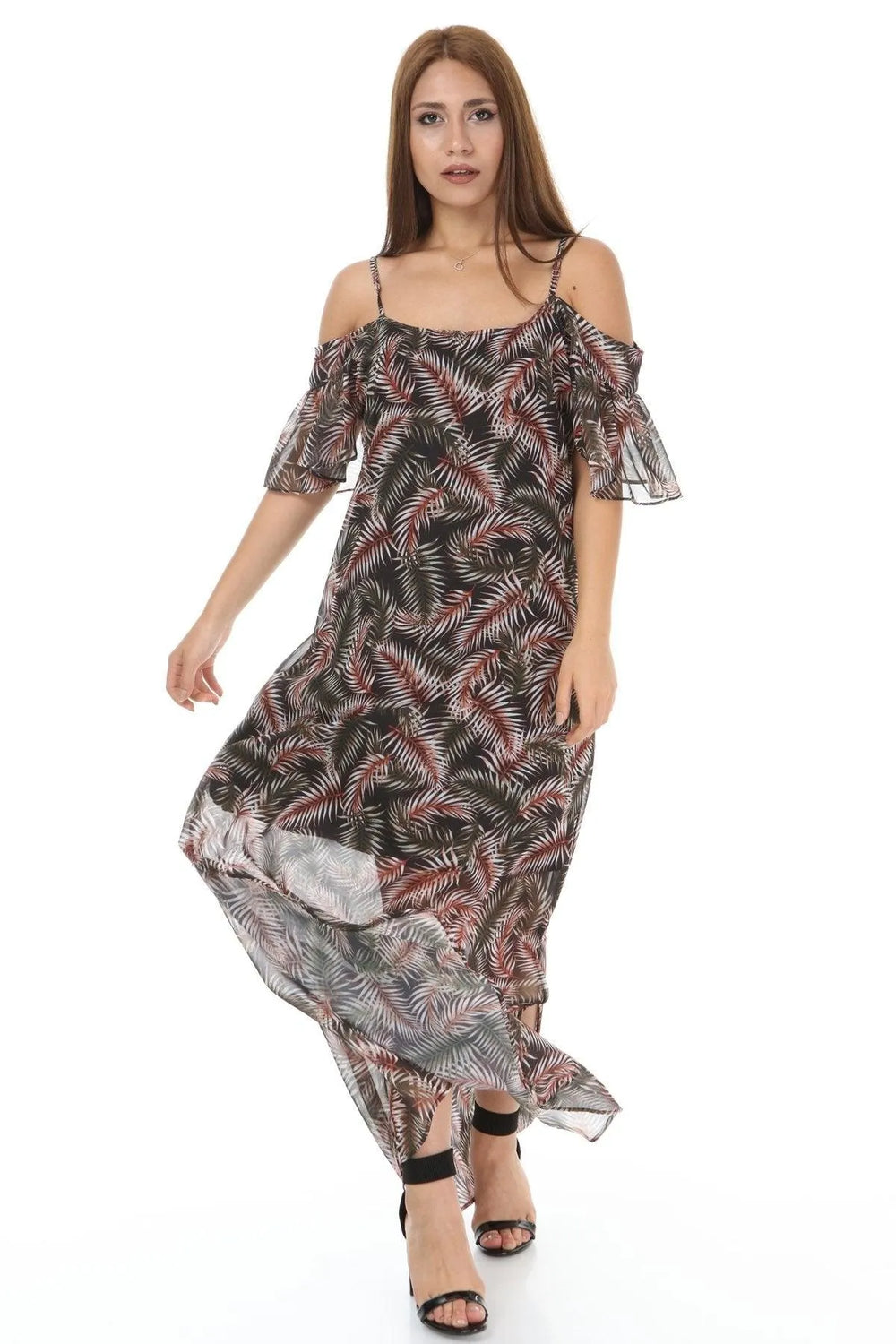 Büyük Beden Şifon Maxi Elbise Çiçek Desenli Pamuklu Viskon - Image 9