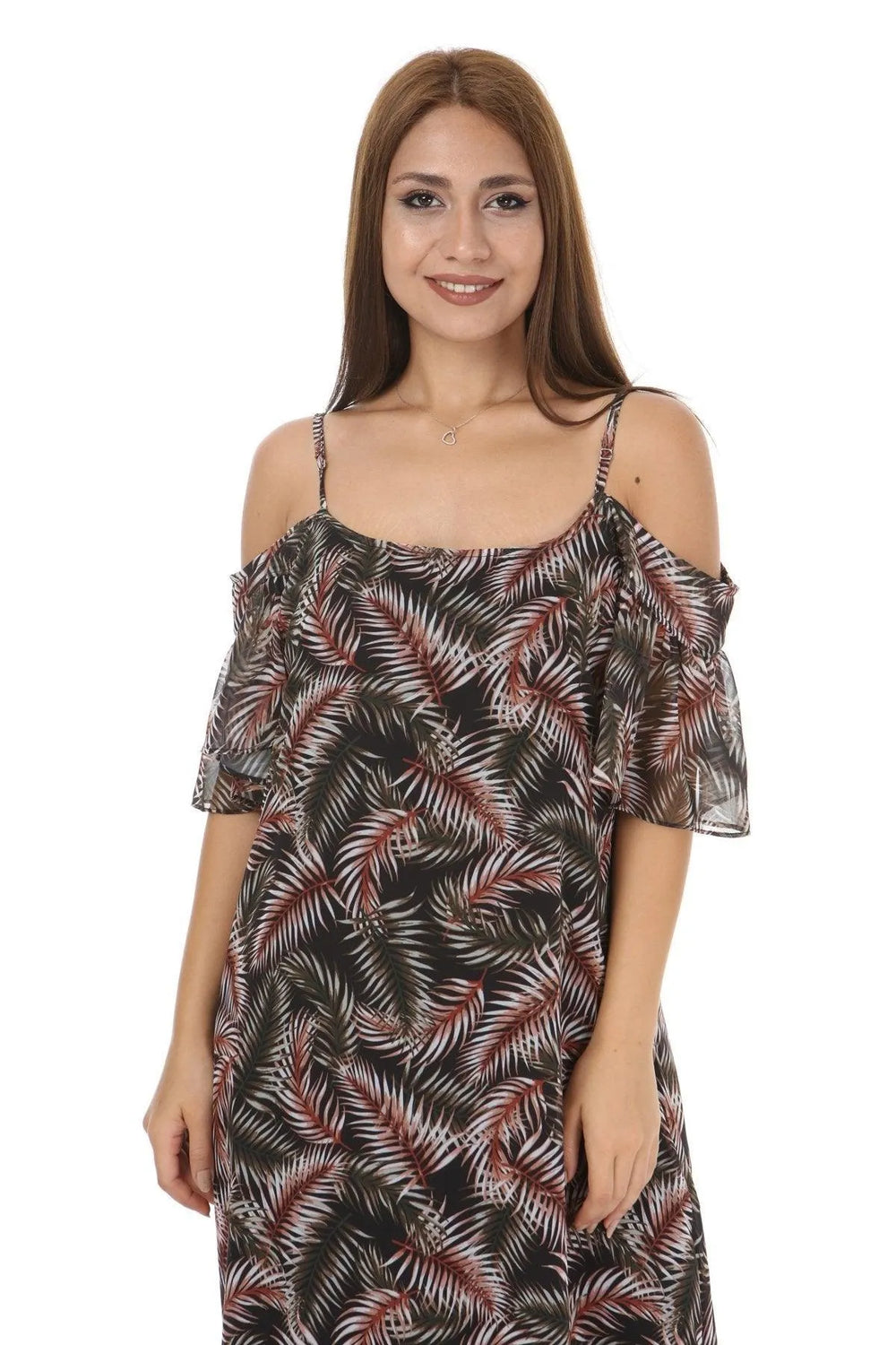 Büyük Beden Şifon Maxi Elbise Çiçek Desenli Pamuklu Viskon - Image 7