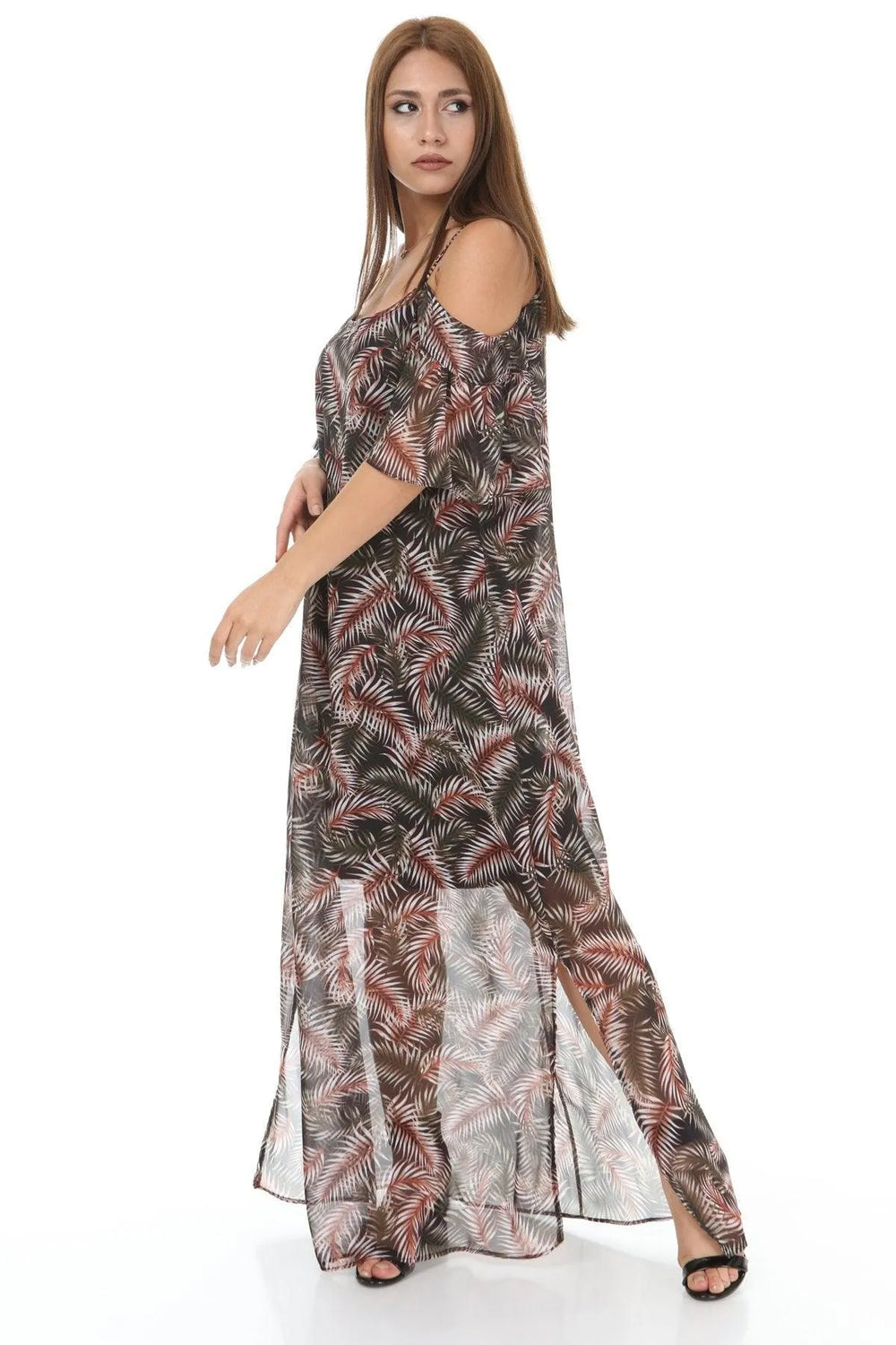 Büyük Beden Şifon Maxi Elbise Çiçek Desenli Pamuklu Viskon - Image 8