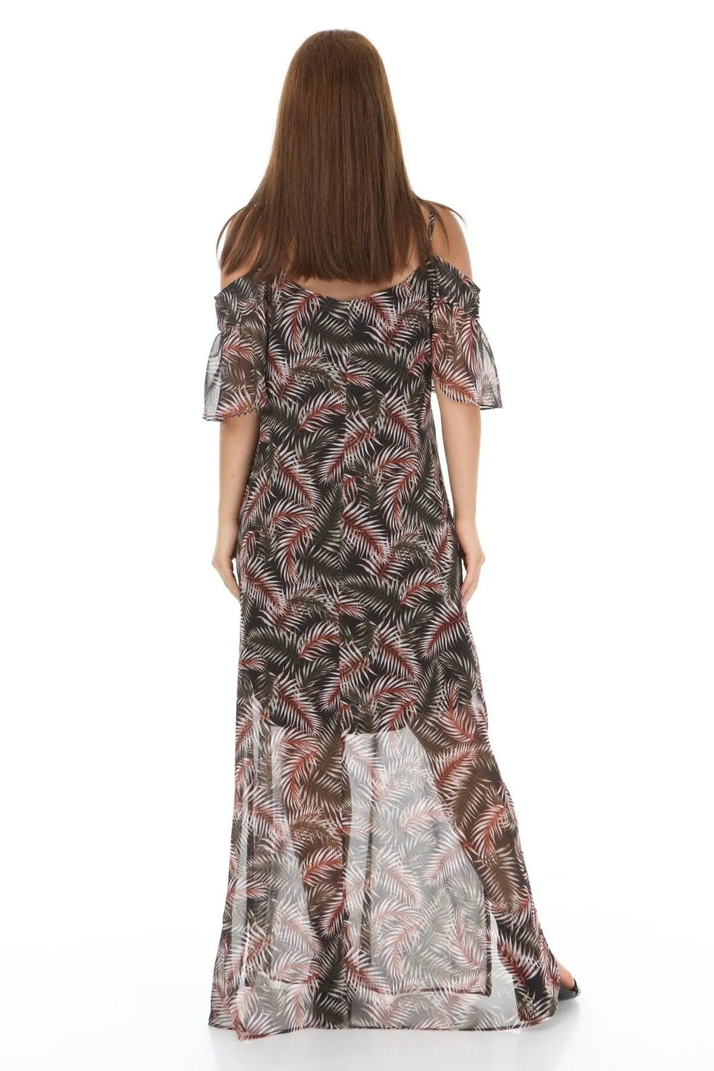 Büyük Beden Şifon Maxi Elbise Çiçek Desenli Pamuklu Viskon - Image 10