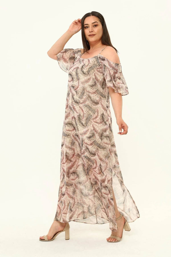 Büyük Beden Şifon Maxi Elbise Çiçek Desenli Pamuklu Viskon