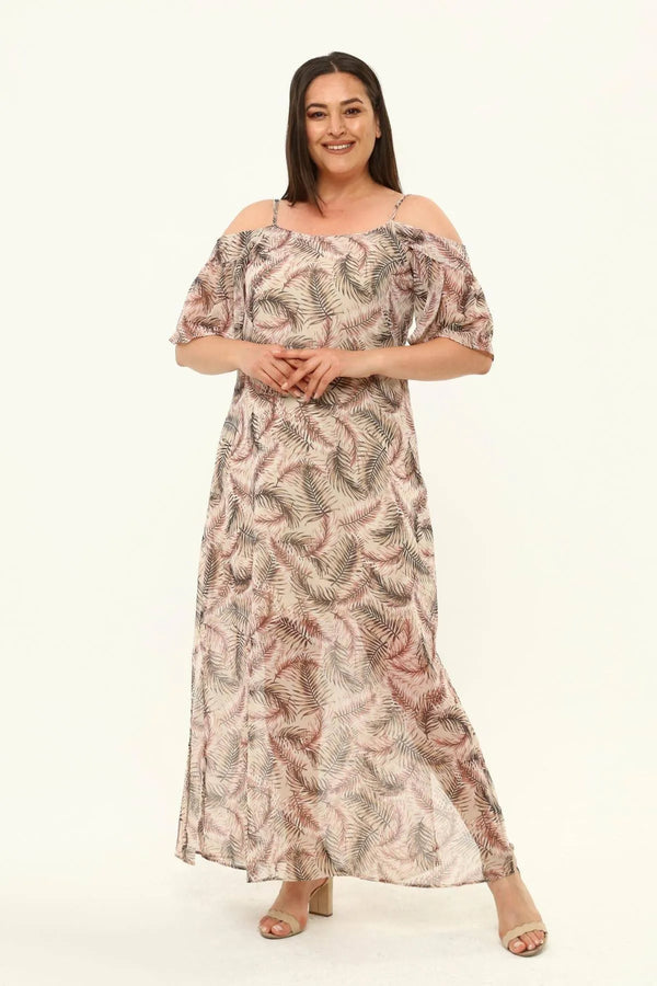 Büyük Beden Şifon Maxi Elbise Çiçek Desenli Pamuklu Viskon