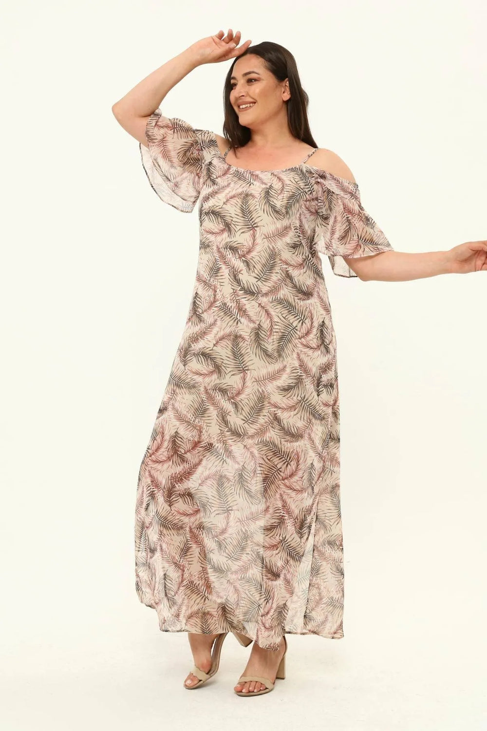 Büyük Beden Şifon Maxi Elbise Çiçek Desenli Pamuklu Viskon - Image 14