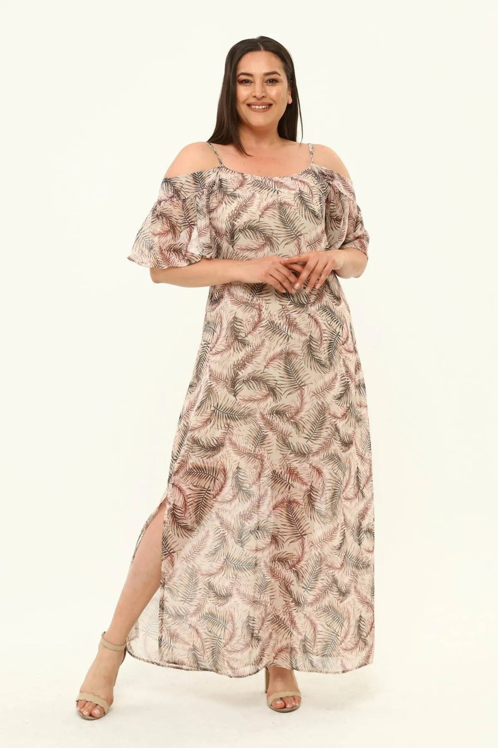 Büyük Beden Şifon Maxi Elbise Çiçek Desenli Pamuklu Viskon - Image 11