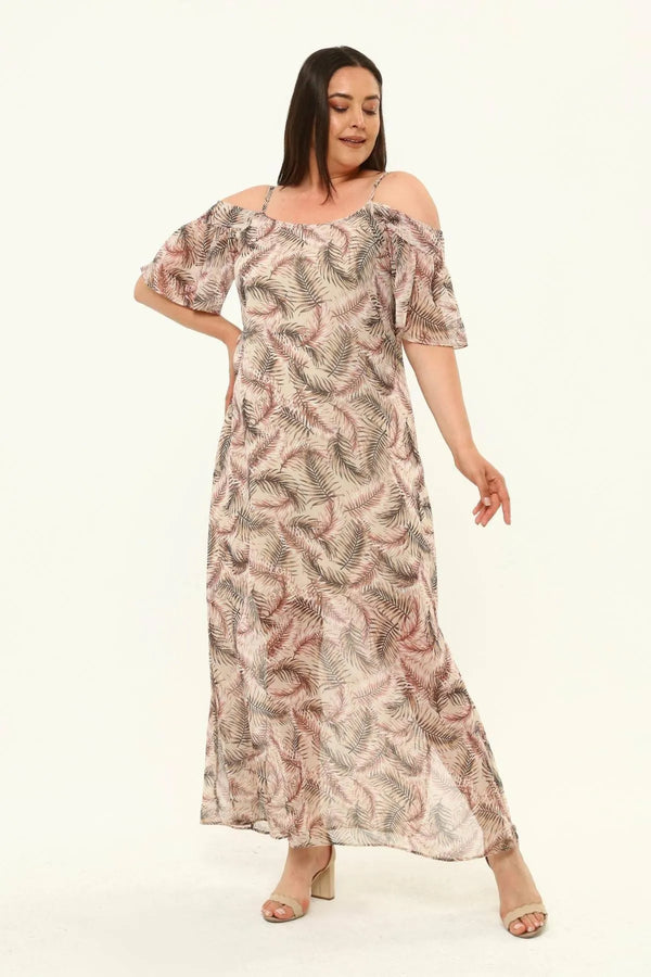 Büyük Beden Şifon Maxi Elbise Çiçek Desenli Pamuklu Viskon