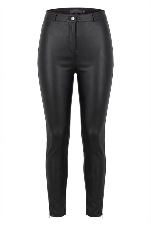 Hanezza Plus Size Hose in Lederoptik mit hohem Bund und Lycra-Anteil in Schwarz