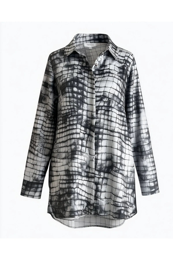 Plus Size Elegant Patterned Satin Crepe Shirt