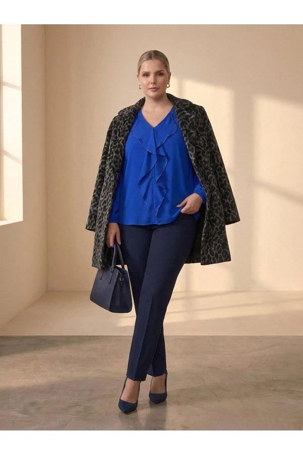 Plus Size Elegant Ruffled Evening Blouse - Needle Lace & Bead Detailed - Jessica Fabric