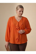 Elegante Plus Size Abendbluse mit Rüschen - Nadelspitze & Perlendetails - Jessica-Stoff