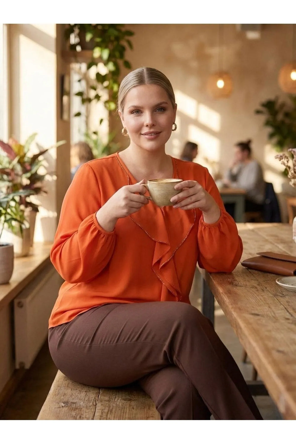 Plus Size Elegant Ruffled Evening Blouse - Needle Lace & Bead Detailed - Jessica Fabric - Image 18