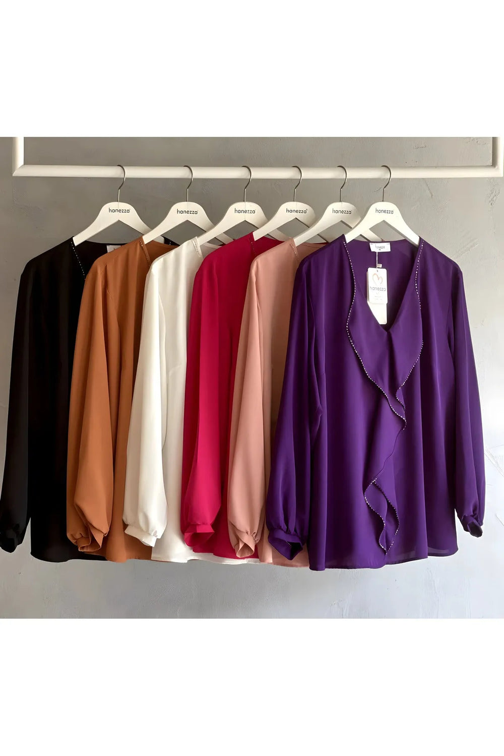 Plus Size Elegant Ruffled Evening Blouse - Needle Lace & Bead Detailed - Jessica Fabric - Image 24