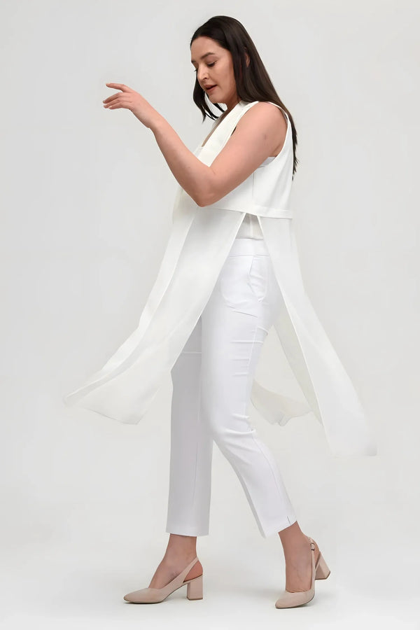 Plus Size Elegant Crepe Vest White Long Cut - HANEZZA
