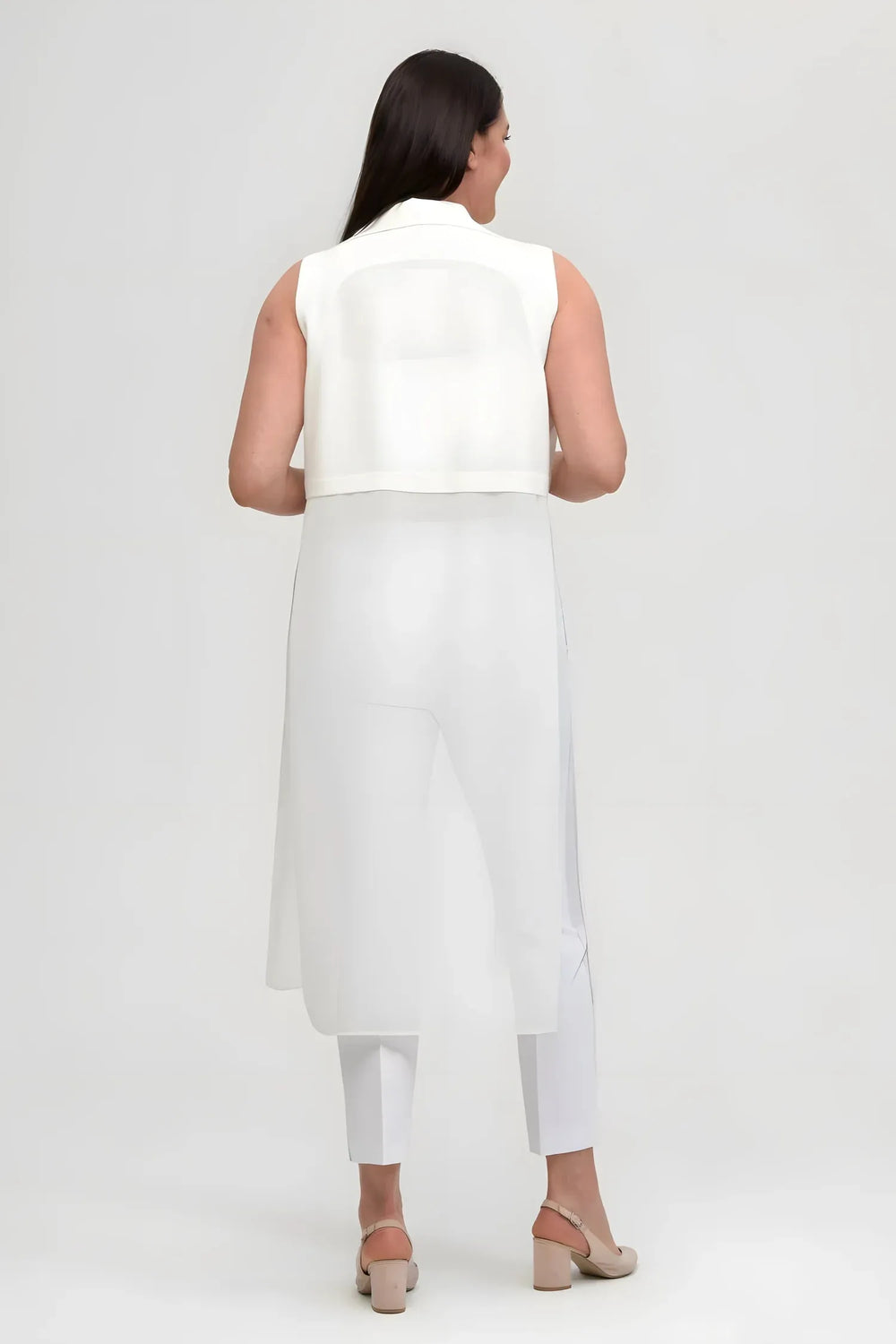 Plus Size Elegant Crepe Vest White Long Cut - HANEZZA - Image 4