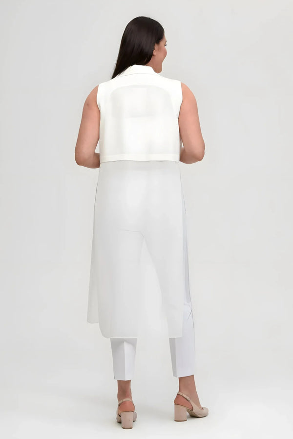 Plus Size Elegant Crepe Vest White Long Cut - HANEZZA
