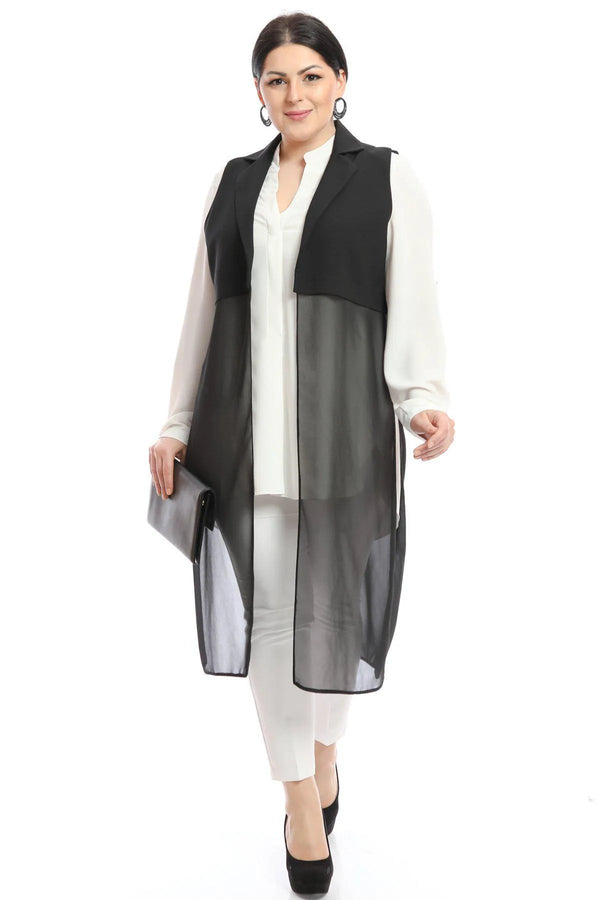 Plus Size Elegant Crepe Vest White Long Cut - HANEZZA