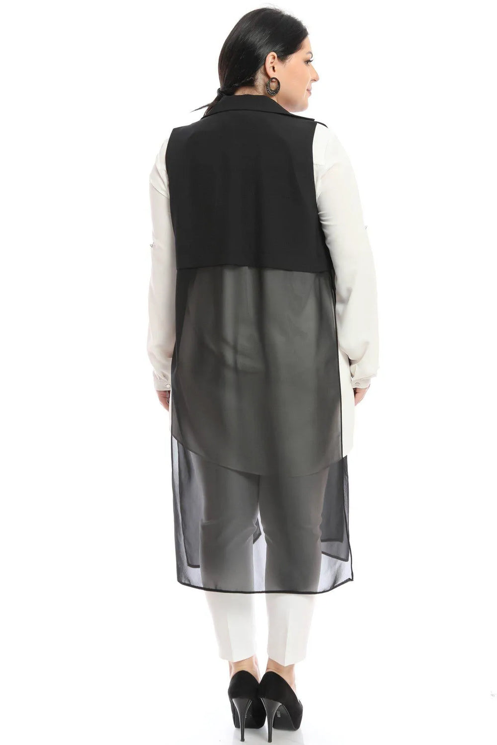 Plus Size Elegant Crepe Vest White Long Cut - HANEZZA - Image 8