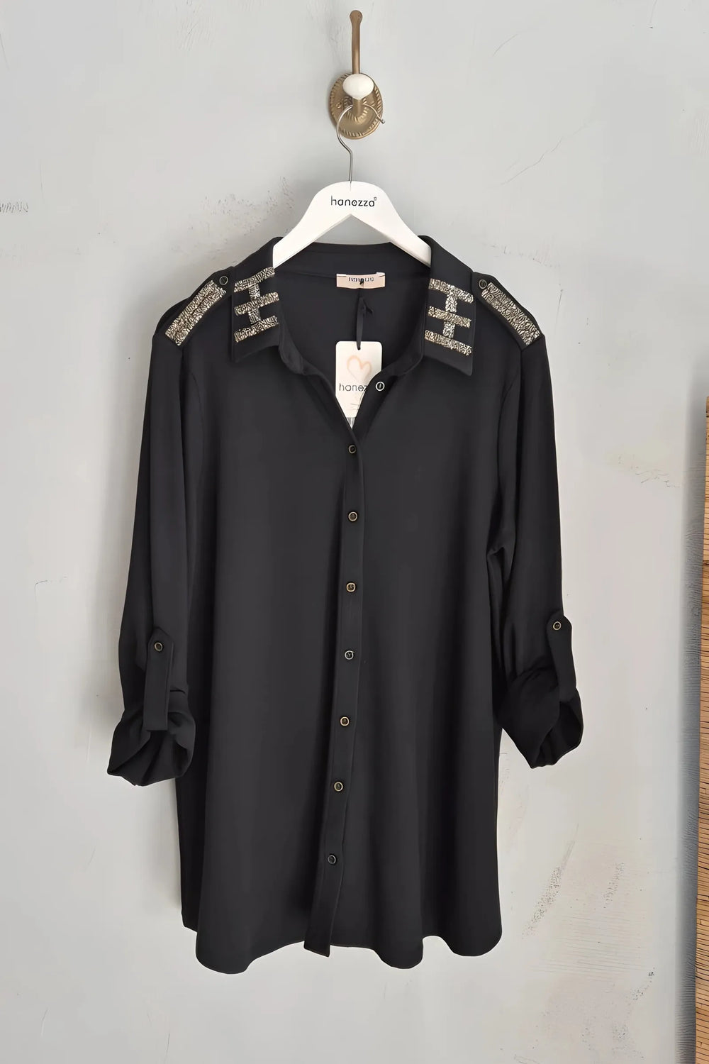 Plus Size Elegant Rhinestone Detailed Knit Blouse - Image 3