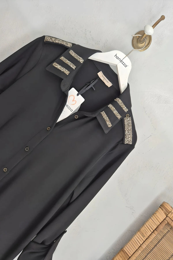 Plus Size Elegant Rhinestone Detailed Knit Blouse