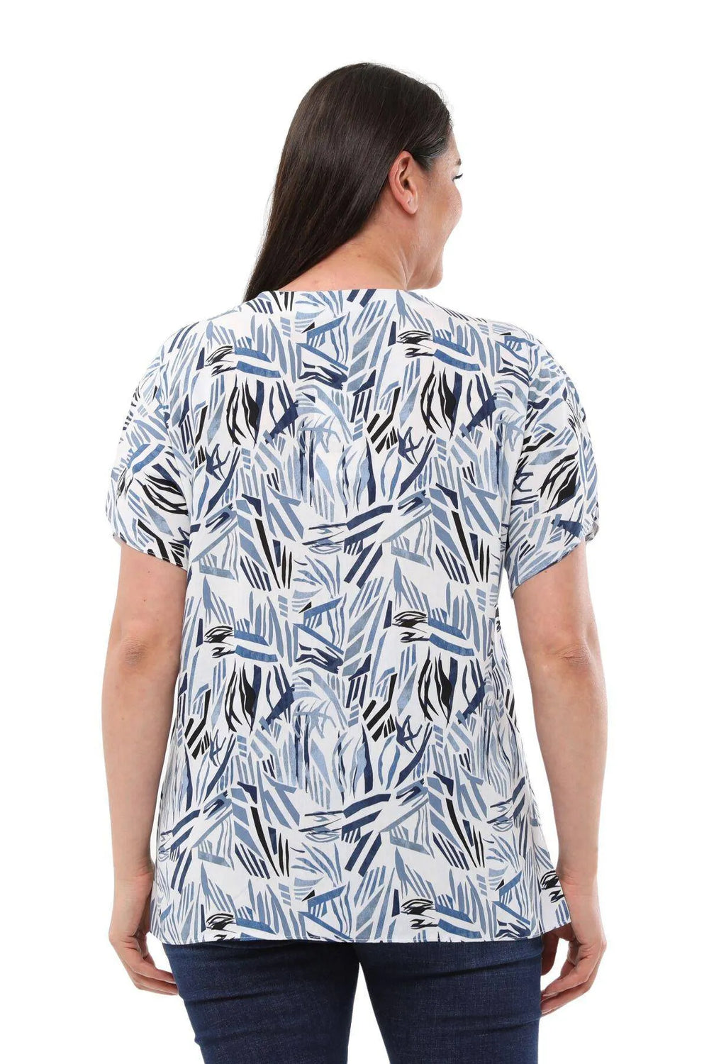 Plus Size V-Neck Viscose Blouse - Batwing Sleeve Buttoned Model - Image 4