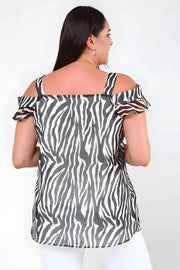 Büyük Beden Kadın Büyük Beden Zebra Desenli Şifon Bluz Astarlı - Feminen Yaz Bluzu Büyük Beden Bluz Siyah Beyaz Zebra Desenli