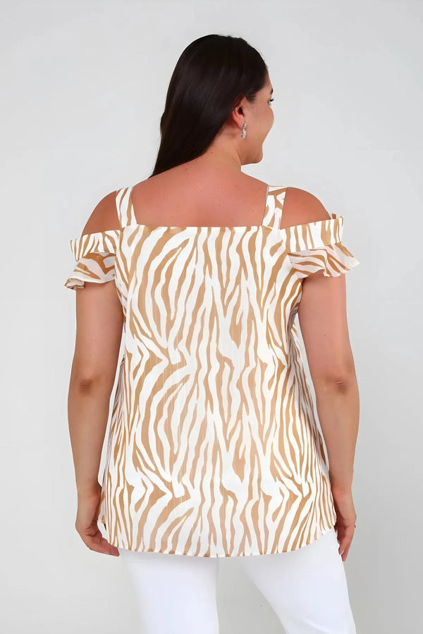 Plus Size Zebra Print Chiffon Blouse with Lining - Feminine Summer Blouse