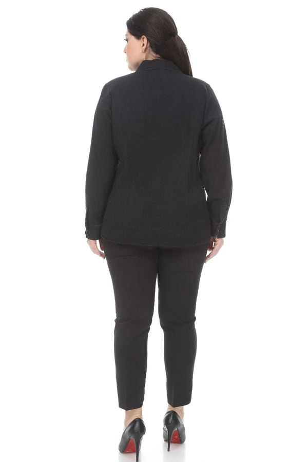 Pocket Stone-Embellished Denim Shirt