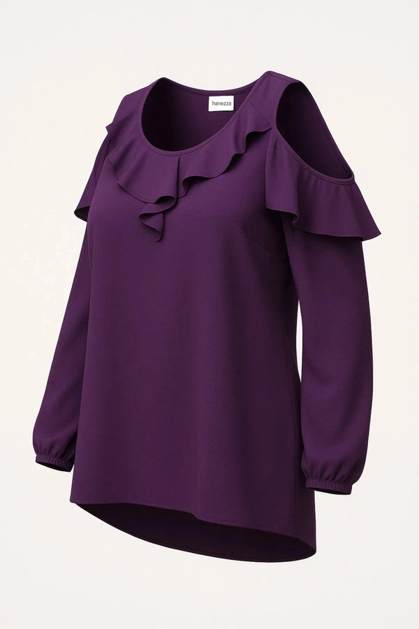 Ruffle Detail Evening Blouse | Off-the-Shoulder Evening Blouse - Plus Size