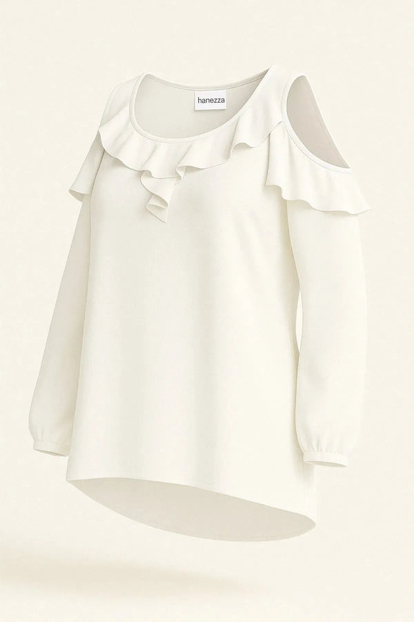 Ruffle Detail Evening Blouse | Off-the-Shoulder Evening Blouse - Plus Size