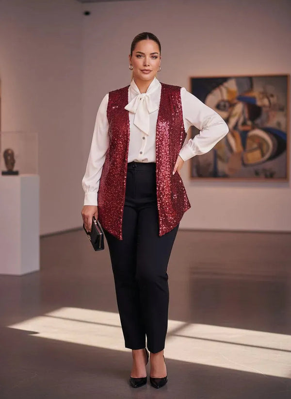 Hanezza Plus Size Floral Patterned Evening Vest