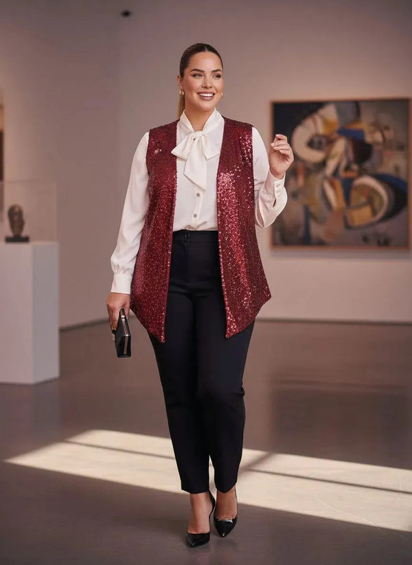 Hanezza Plus Size Floral Patterned Evening Vest