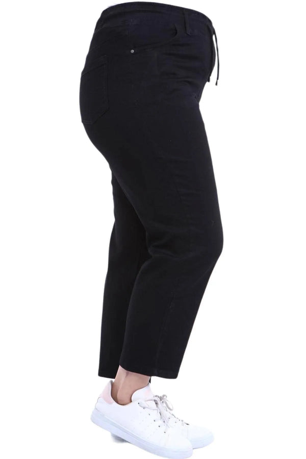 Hanezza Plus Size Floral Patterned Denim Trousers - Cotton Viscose