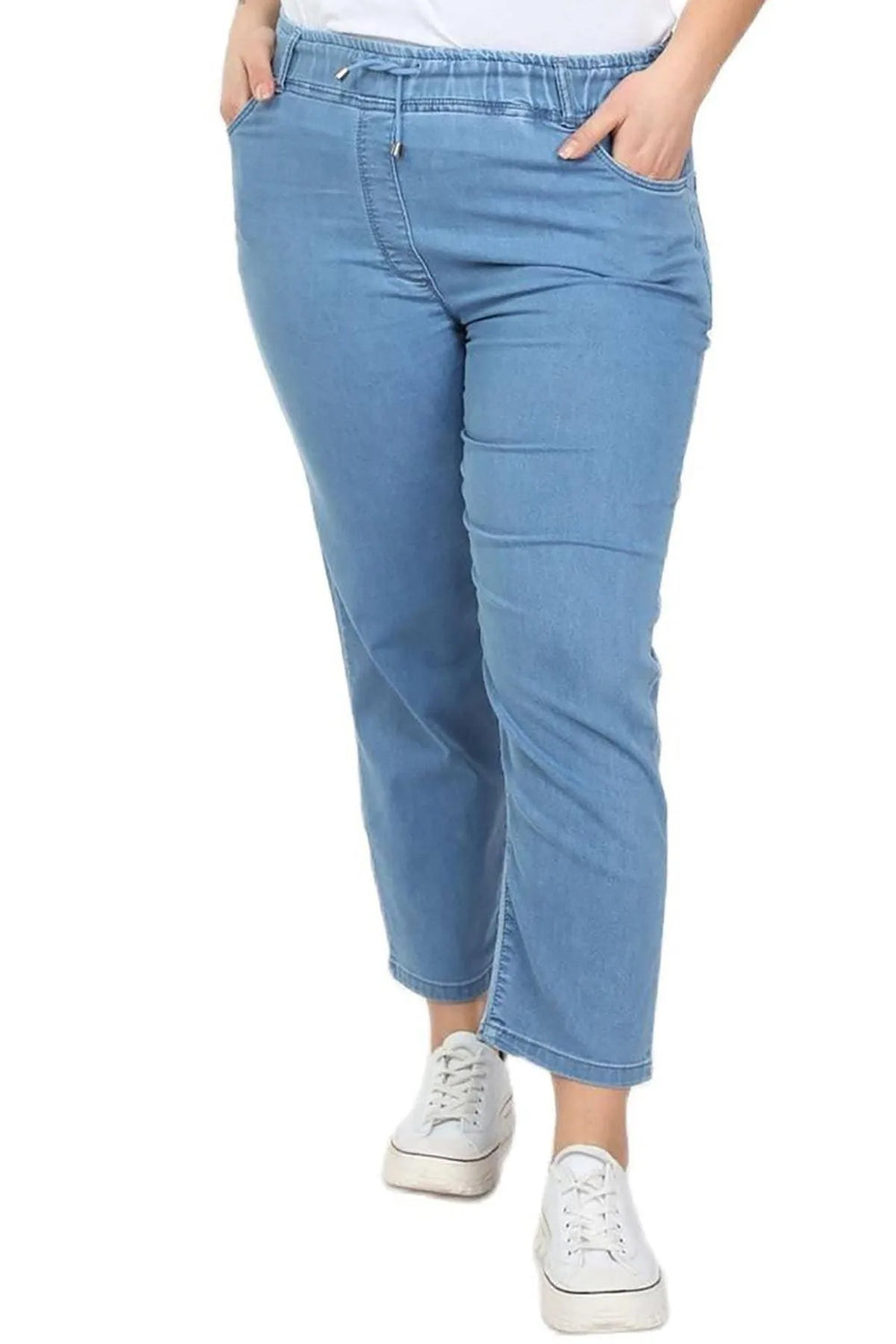 Hanezza Plus Size Floral Patterned Denim Trousers - Cotton Viscose - Image 6