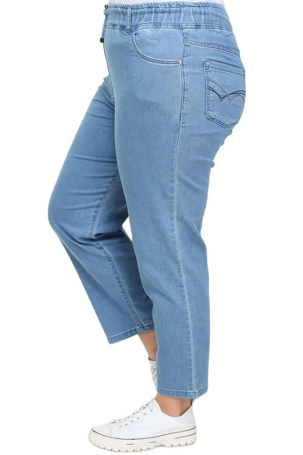 Hanezza Plus Size Floral Patterned Denim Trousers - Cotton Viscose - Image 7