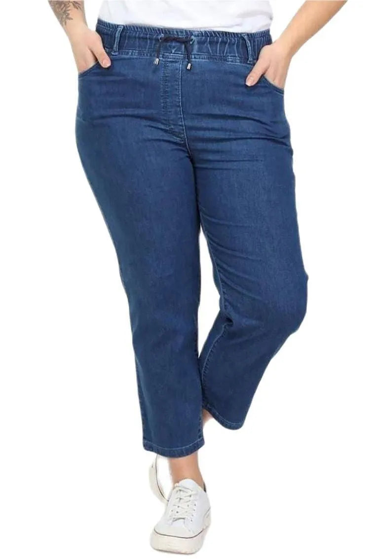 Hanezza Plus Size Floral Patterned Denim Trousers - Cotton Viscose - Image 11