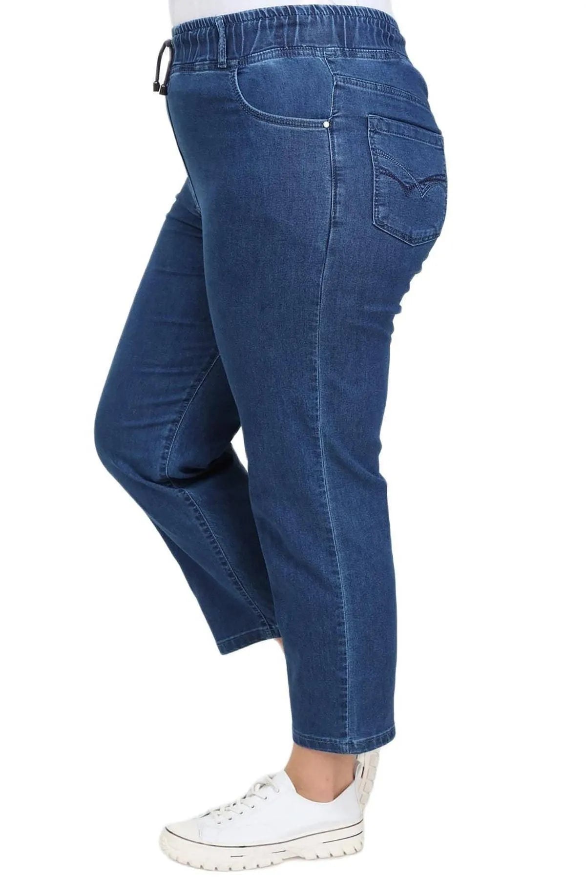 Büyük Beden Kadın Hanezza Büyük Beden Kot Pantolon - Pamuklu Viskon Kot Pantolon Mavi Düz