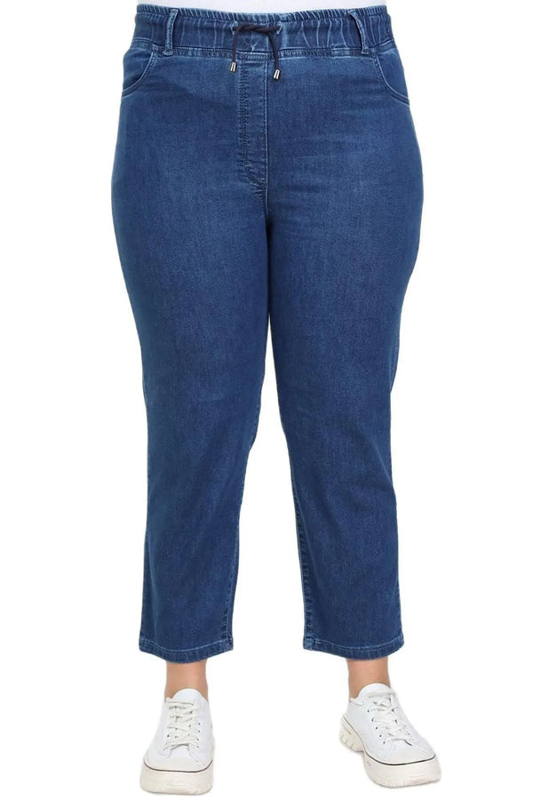 Hanezza Plus Size Floral Patterned Denim Trousers - Cotton Viscose